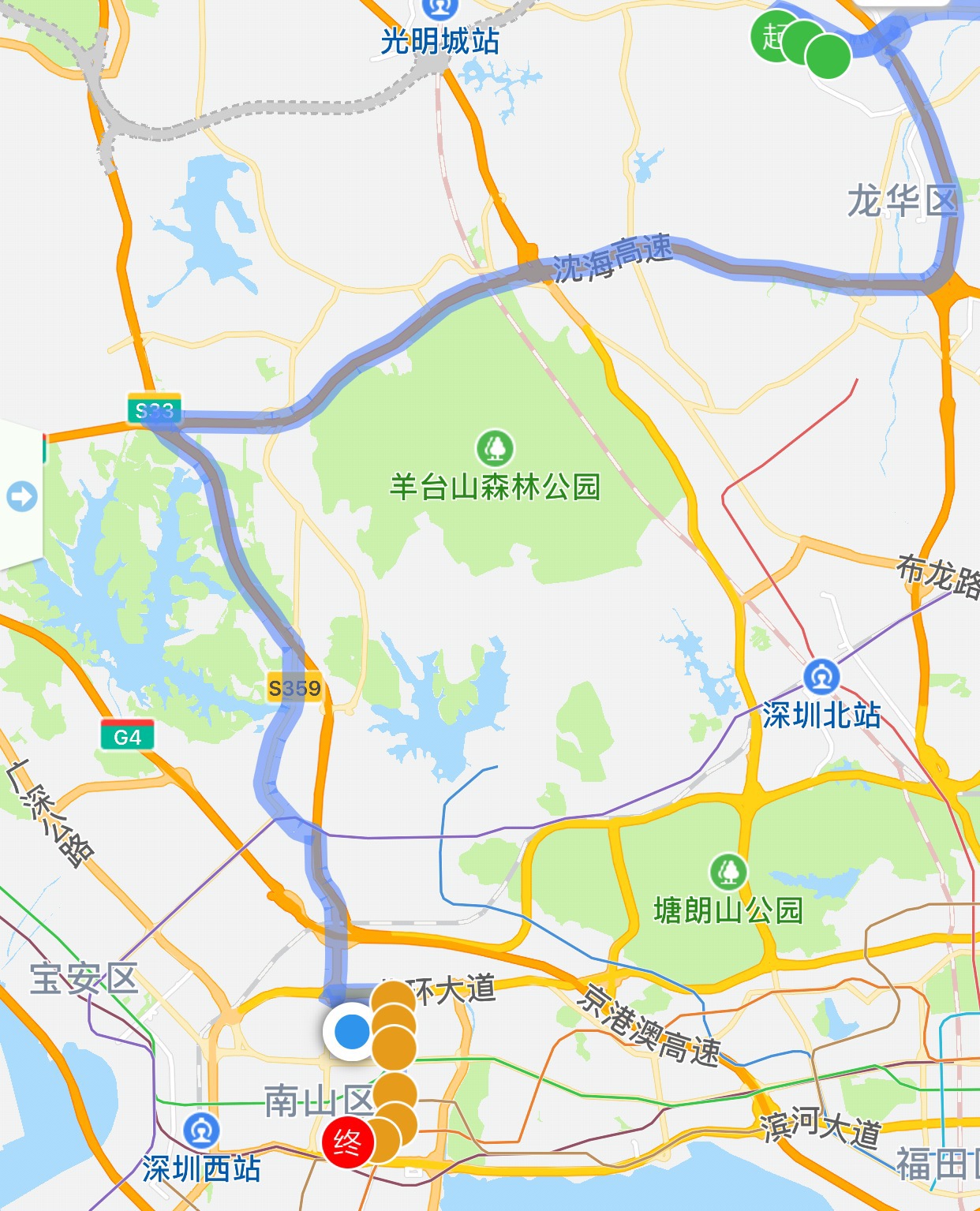 上车停靠站点:杨美地铁站,华为荔枝苑,中海日辉台,万科城①,华为单身