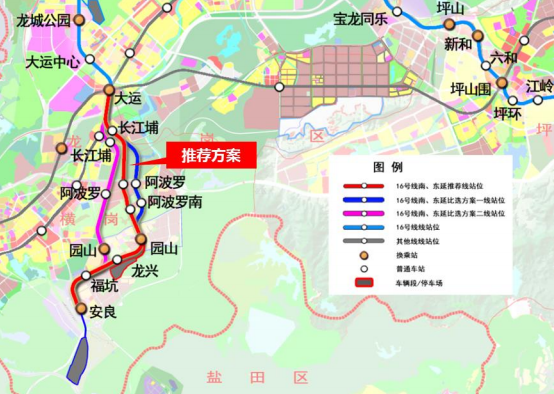 深圳地铁16号线南延段线路图