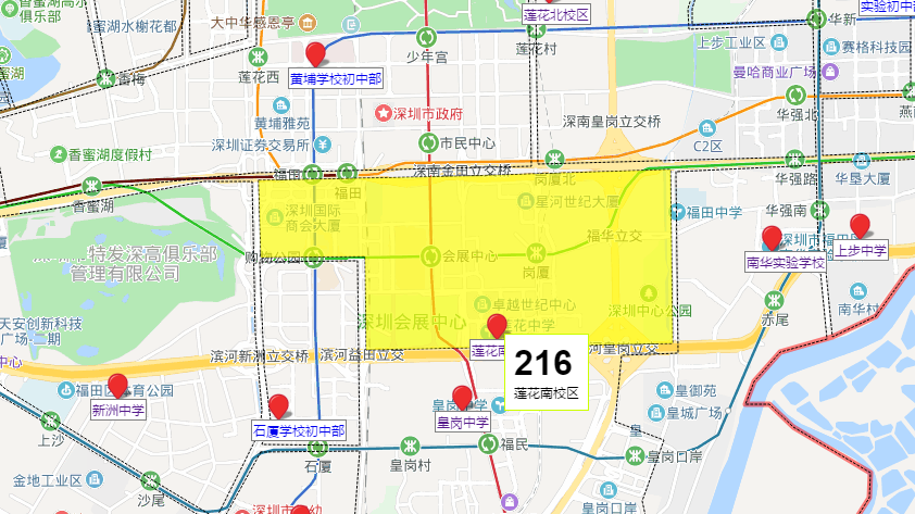 深圳市福田区莲花中学南校区(初中部)学区划分详情(对口小区 划分图)