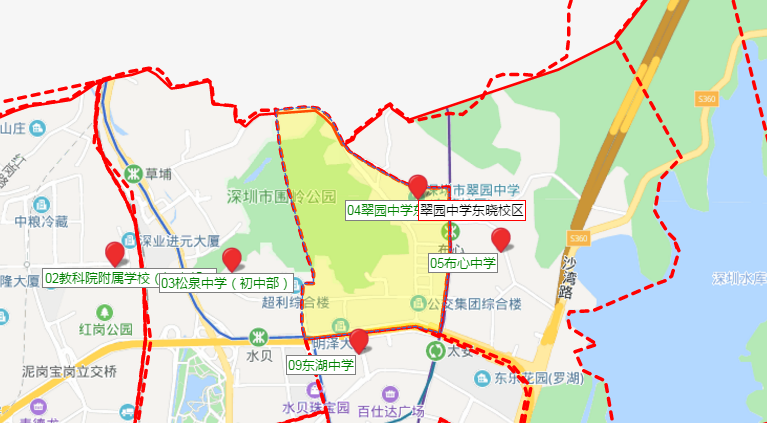深圳罗湖区翠园中学东晓校区学区划分详情学区划分楼盘学区划分示意图