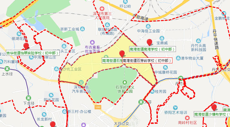 深圳龙岗区石芽岭学校初中部学区划分情况