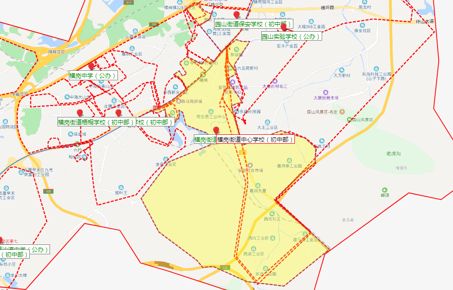 深圳龙岗区横岗中心学校初中部学区划分情况