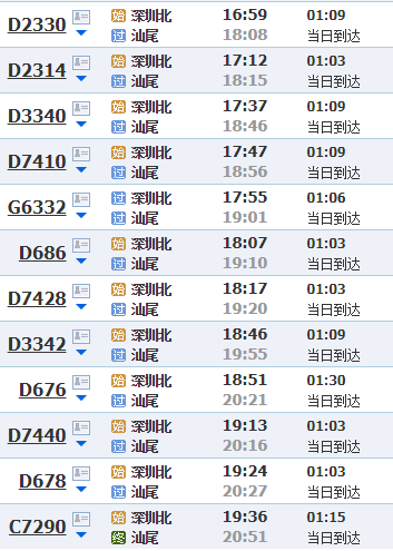 深圳北站到汕尾要多久(附列车时刻表 票价)