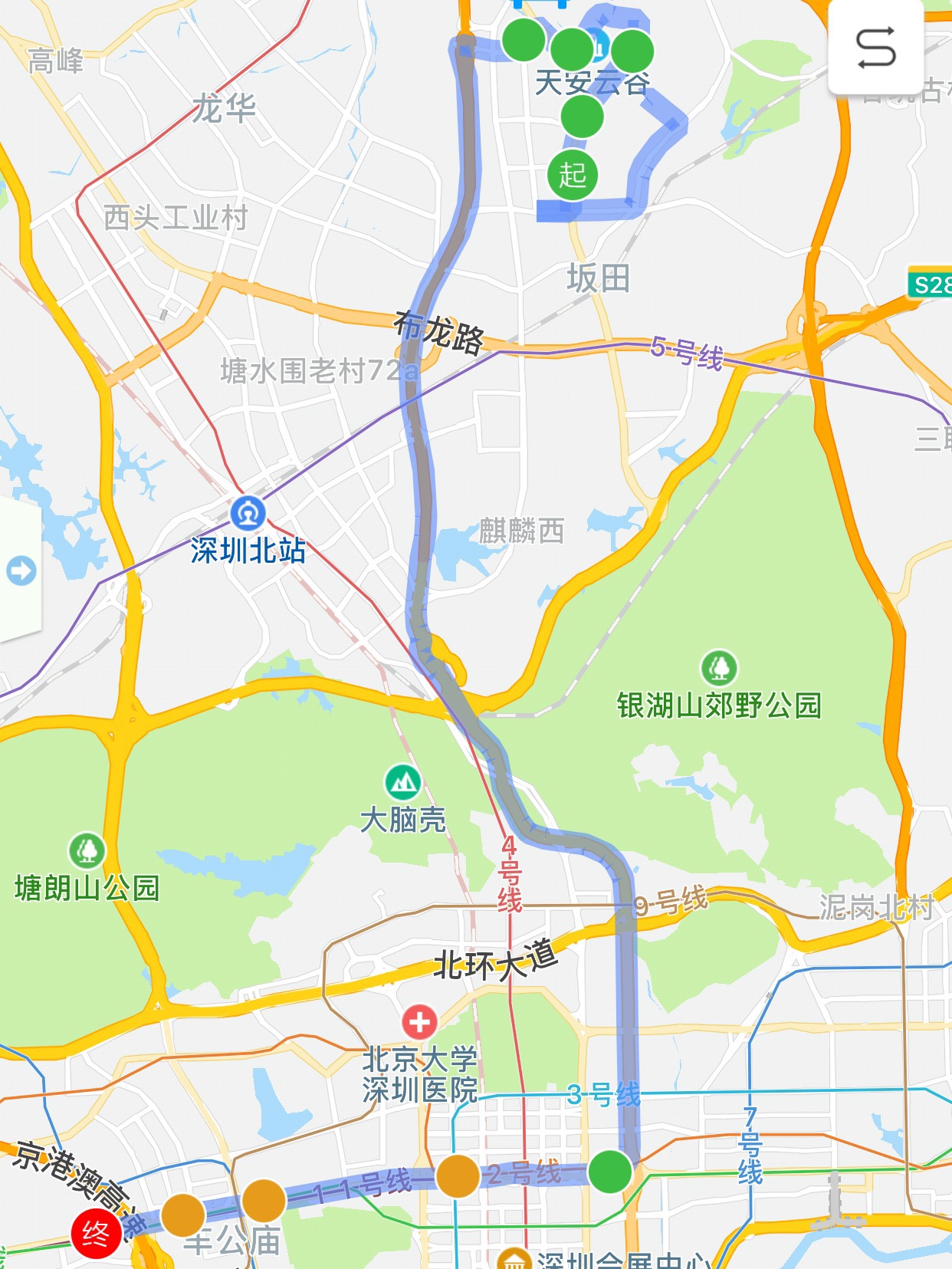 深圳高快巴士181182号交通路线票价时间站点