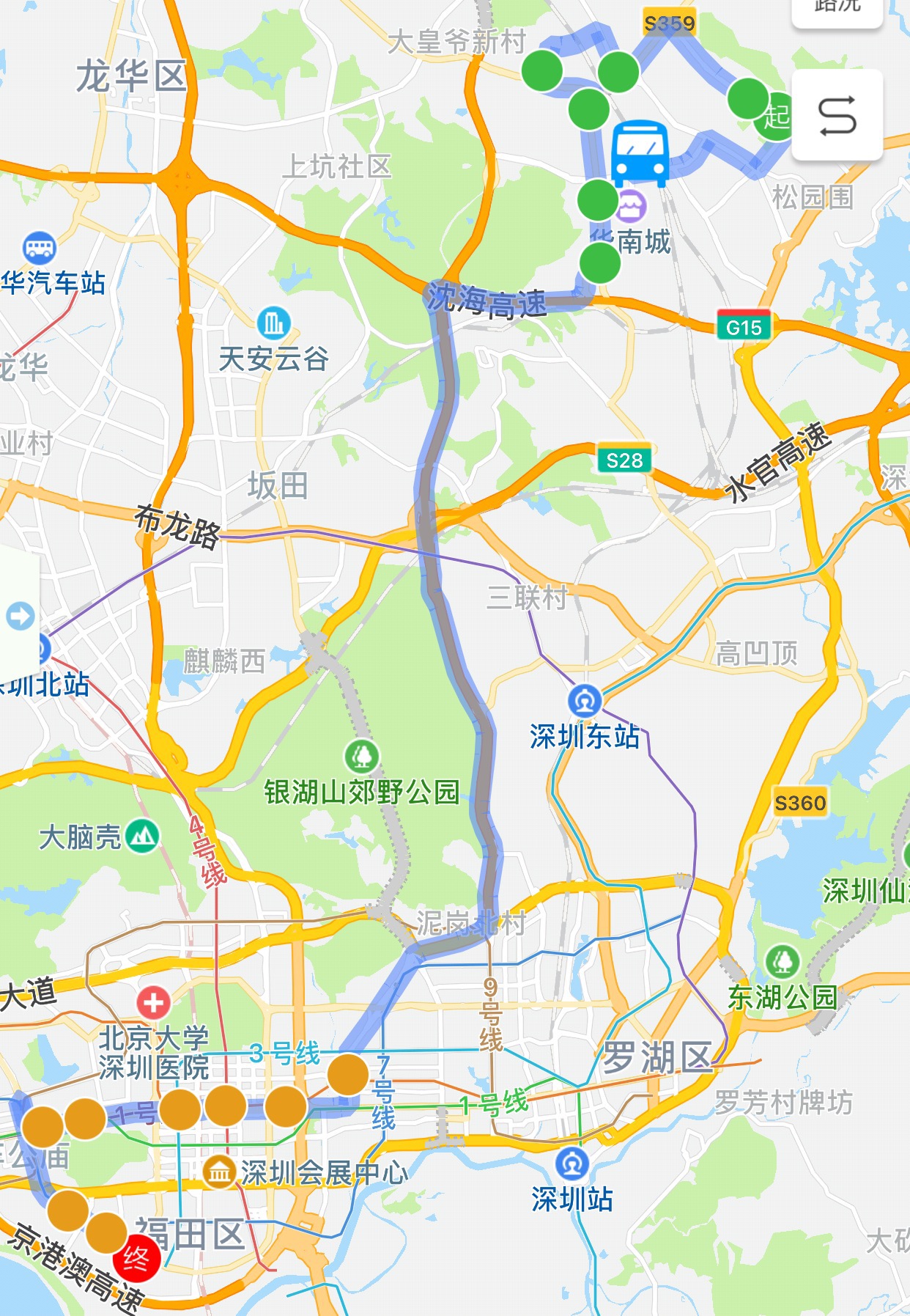 深圳高快巴士811号交通路线上下车站点时间票价