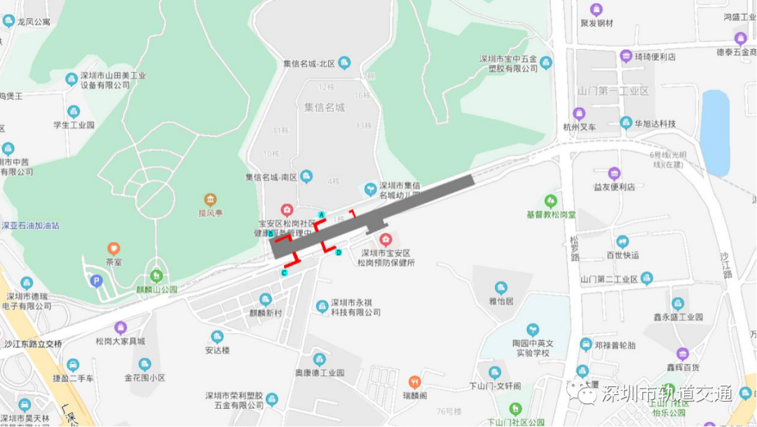 深圳地铁6号线松岗公园站出入口分布详情