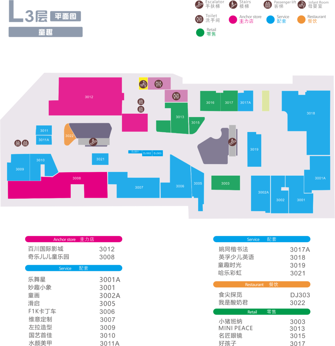 深圳龙岗湾畔mall各楼层导视图一览